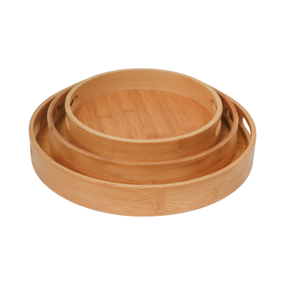 TRAY SET 3PC WOODEN ROUND 733-12