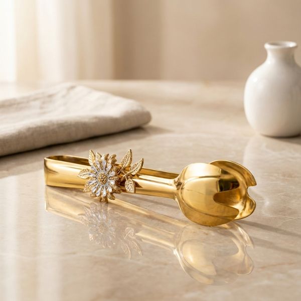 Gold Ice & Appetizer Serving Tongs – Elegant Floral Design | WeHome
