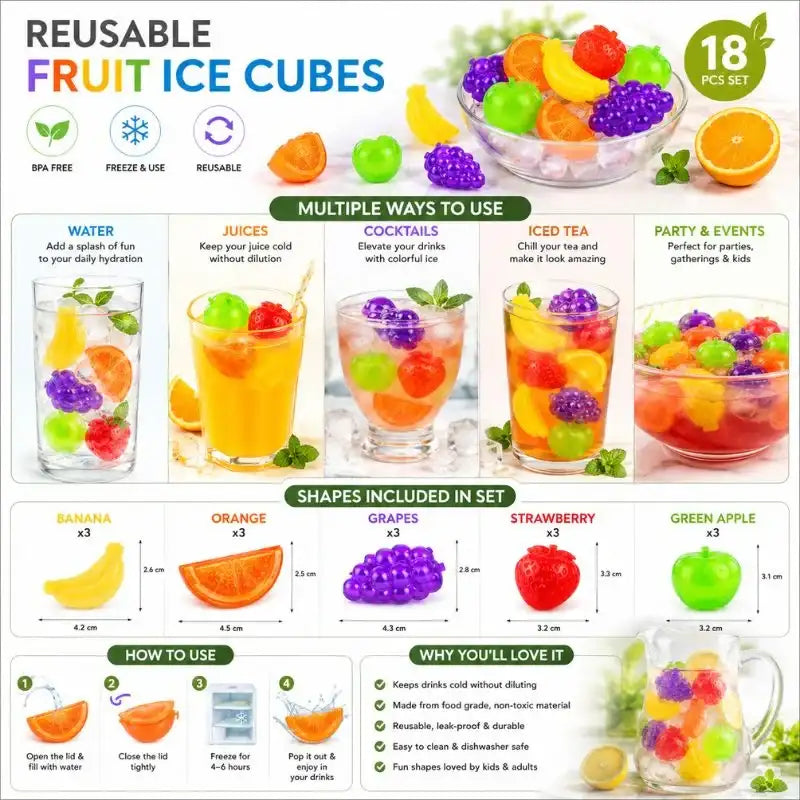 9-Piece Reusable Fruit-Shaped Ice Cubes Set