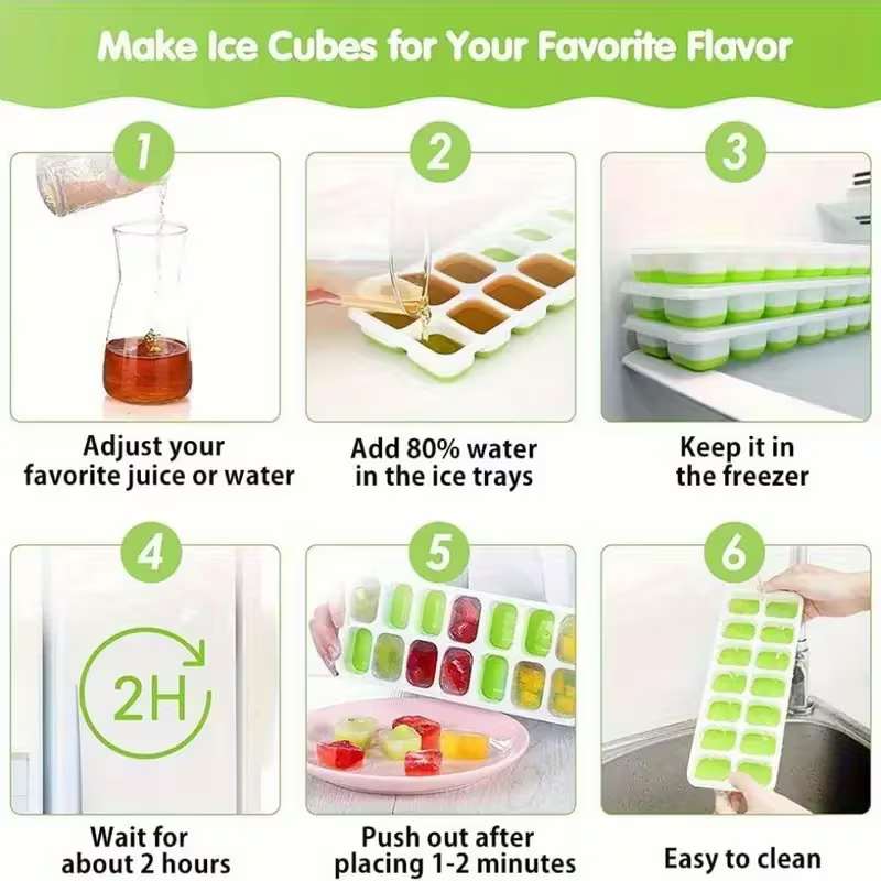18 Cubes Silicone Base Ice Cube Tray with Lid