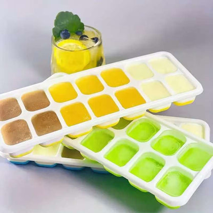 18 Cubes Silicone Base Ice Cube Tray with Lid