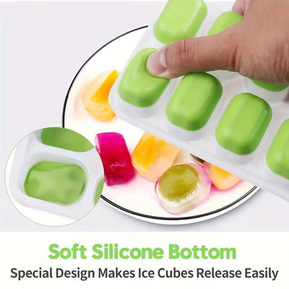 18 Cubes Silicone Base Ice Cube Tray with Lid