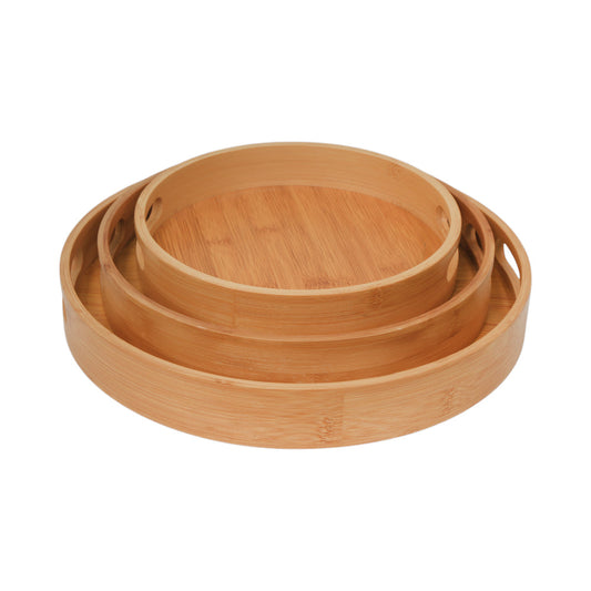 TRAY SET 3PC WOODEN ROUND 733-12