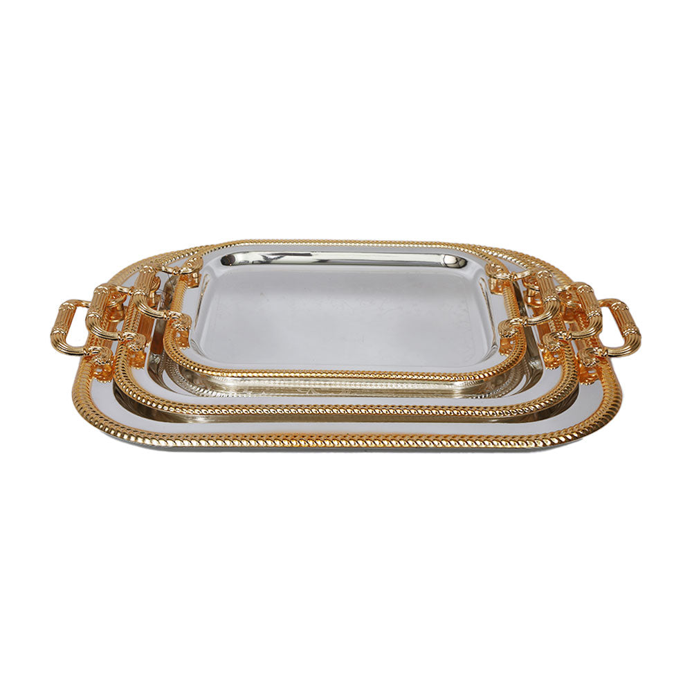 TRAY SET 3PC STEEL GOLDEN/SILVER 2-5 MKT