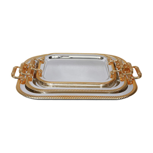TRAY SET 3PC STEEL GOLDEN/SILVER 2-5 MKT