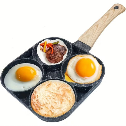 4-Hole Non-Stick Frying Pan with Wooden Handle