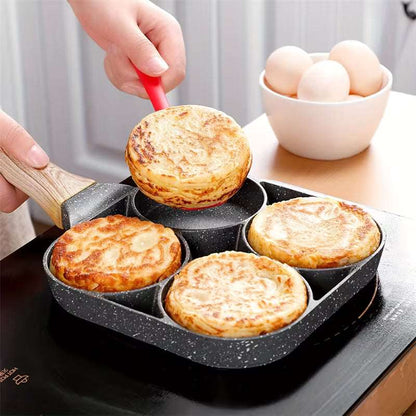 4-Hole Non-Stick Frying Pan with Wooden Handle