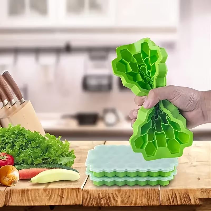 Honeycomb Silicone Ice Cube Tray with Lid