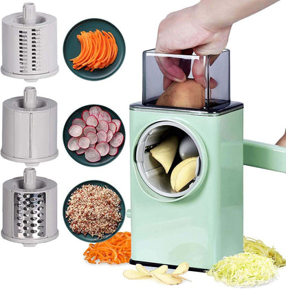 Manual Rotary Vegetable Slicer & Grater – Multi Blade Drum Cutter