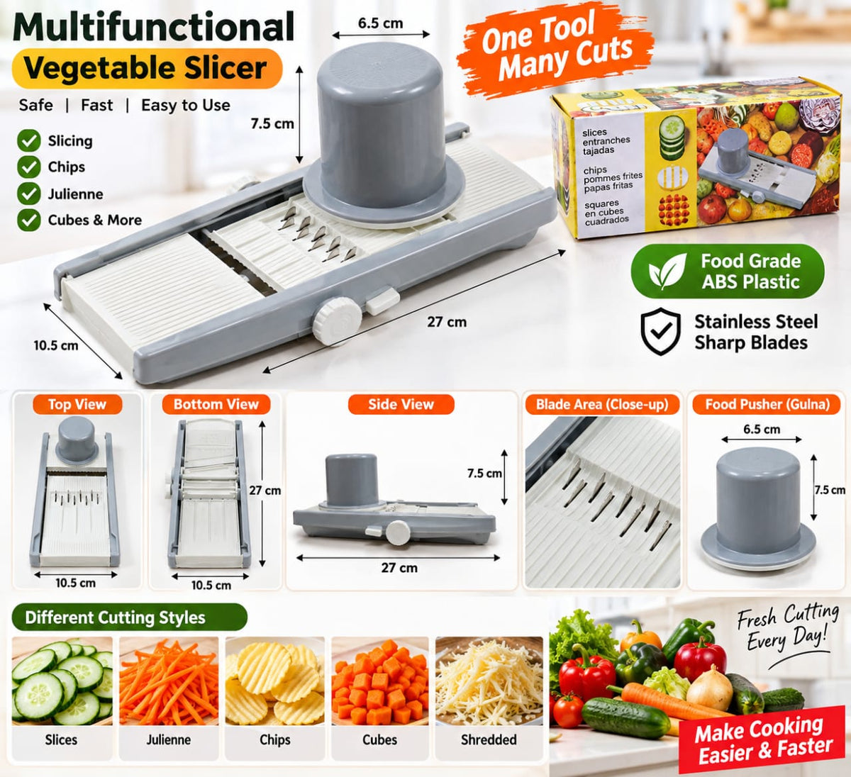 Multifunctional Vegetable Slicer & Cutter – Safe Food Pusher | Muneeb Mart